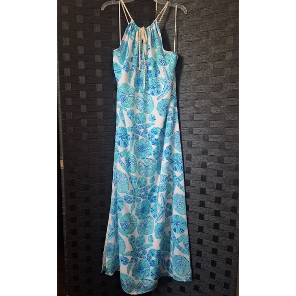 Lily Pulitzer | Inna Shells Print Halter Maxi Dress - White/Blue/Green - Picture 4 of 15